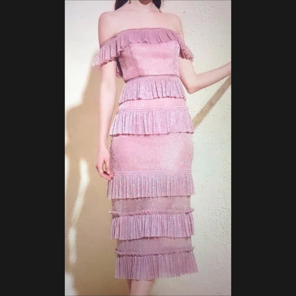 Trendyol Women’s Pink Glittered Ruffled Mesh Fabric Dress: Size M/L (BRAND NEW!)